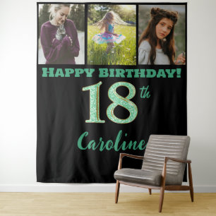 18th Birthday Party, Green Glitter & 3 photos Tapestry
