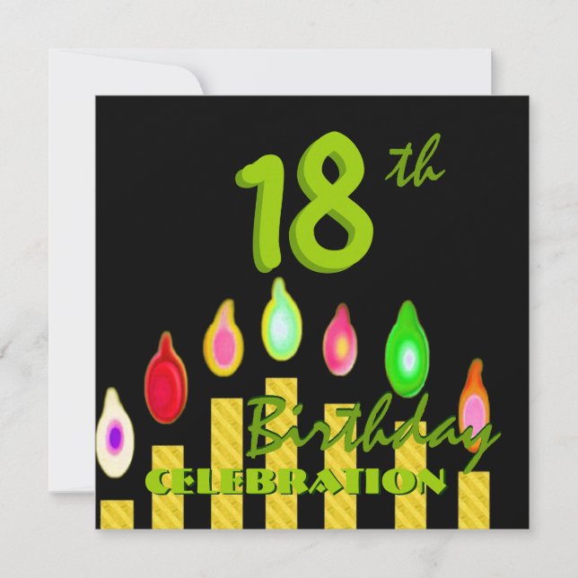 18th Birthday Party Green Gold Candles W1188 Invitation (Front)