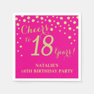 18th Birthday Party Hot Pink and Gold Diamond Napkin