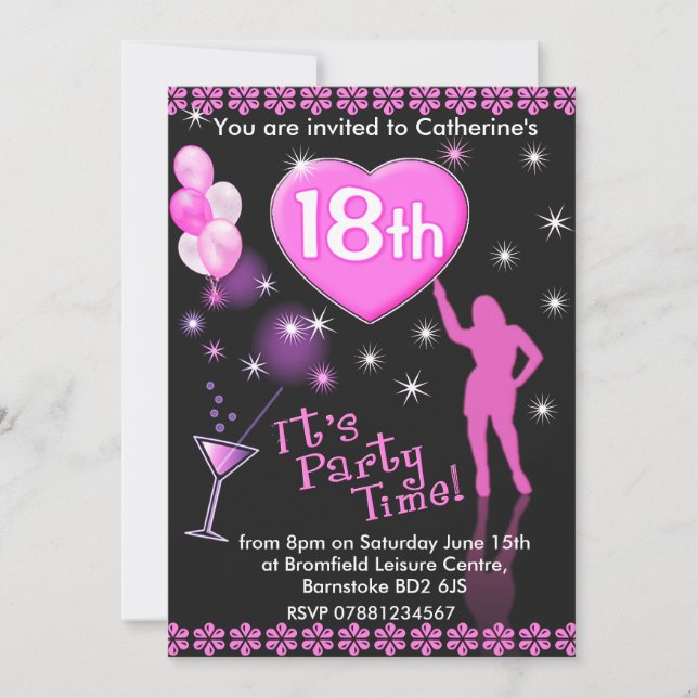 18th Birthday Party Invitation - Cocktail Glass (Front)