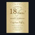18th Birthday Party Invitation - Gold<br><div class="desc">18th Birthday Party Invitation.
Elegant design with faux glitter gold. Cheers to 18 Years! Message me if you need furhter customization.</div>