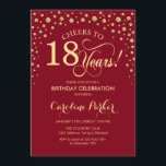 18th Birthday Party Invitation - Gold Red<br><div class="desc">18th Birthday Party Invitation.
Elegant design with faux glitter gold and dark red. Cheers to 18 Years! Message me if you need further customization.</div>