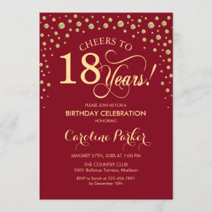 18th Birthday Party Invitation - Gold Red