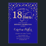 18th Birthday Party Invitation - Gold Royal Blue<br><div class="desc">18th Birthday Party Invitation.
Elegant design with faux glitter gold and royal blue. Cheers to 18 Years! Message me if you need further customization.</div>