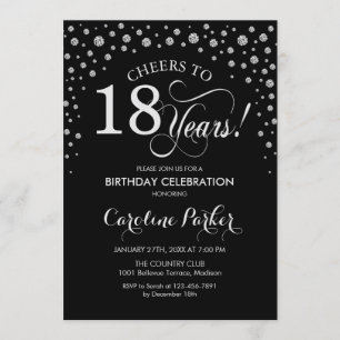 18th Birthday Party Invitation - Silver Black