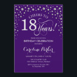 18th Birthday Party Invitation - Silver Purple<br><div class="desc">18th Birthday Party Invitation.
Elegant design with faux glitter silver and purple. Cheers to 18 Years! Message me if you need further customization.</div>