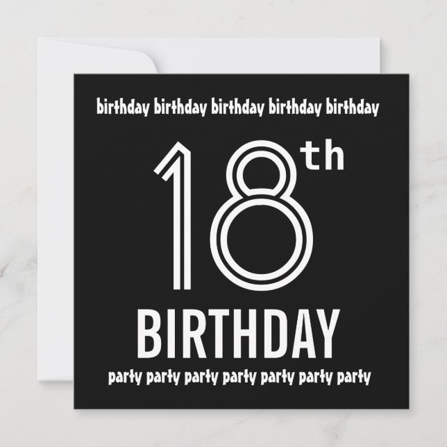18th Birthday Party Invite Black White Template (Front)