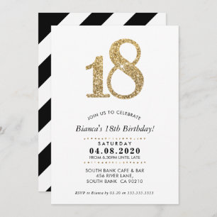 18TH BIRTHDAY PARTY INVITE modern gold glitter