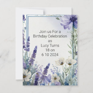 18th Birthday Party Invite with Blue Flowers