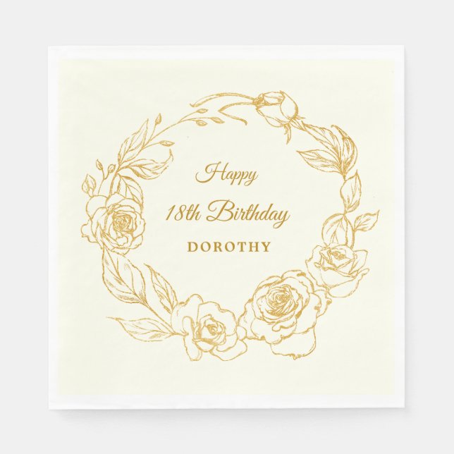 18th Birthday Party Luxe Gold Rose Ivory Cocktail Napkin (Front)