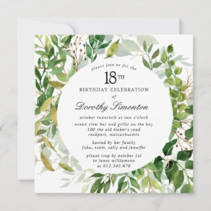 18th Birthday Party Modern Green Botanical Invitation