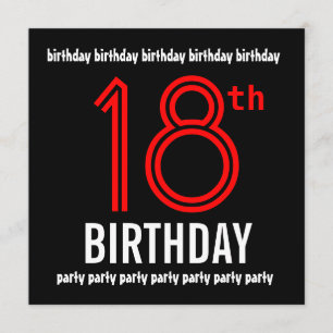 18th Birthday Party Modern Red and Black Invitation