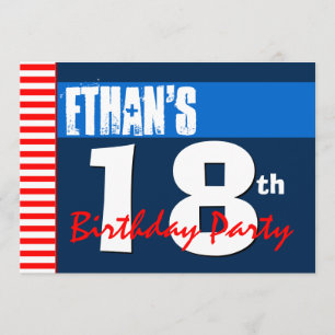 18th Birthday Party Modern Red White Blue 2B2A Invitation