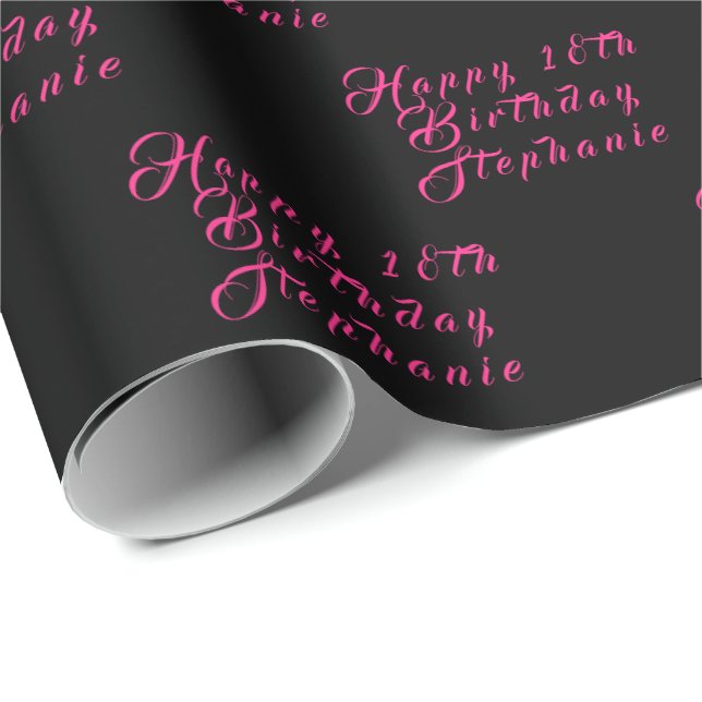 18th Birthday Party Name Black Modern Pattern Wrapping Paper (Roll Corner)