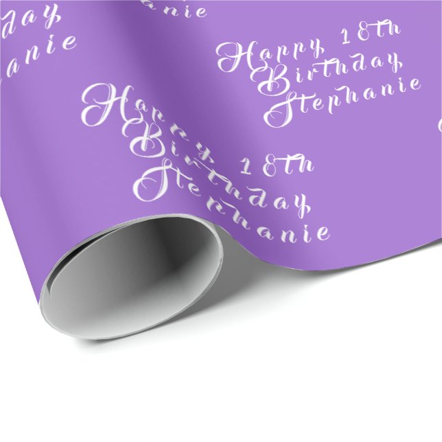18th Birthday Party Name Purple Modern Pattern Wrapping Paper (Roll Corner)