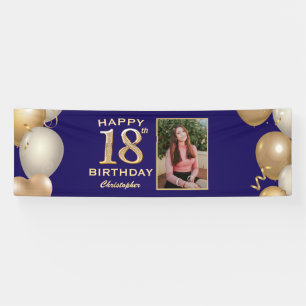 18th Birthday Party Navy Blue and Gold Balloons Banner