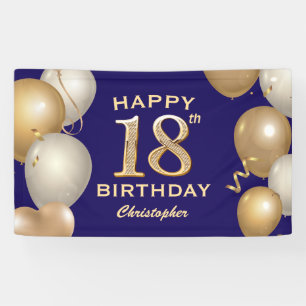 18th Birthday Party Navy Blue and Gold Balloons Banner