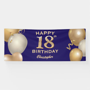 18th Birthday Party Navy Blue and Gold Balloons Banner