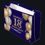 18th Birthday Party Navy Blue and Gold Balloons Large Gift Bag<br><div class="desc">18th Birthday Party Navy Blue and Gold Balloons and Confetti Gift Bag. For further customisation,  please click the "Customise it" button and use our design tool to modify this template.</div>