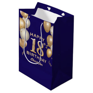 18th Birthday Party Navy Blue and Gold Balloons Medium Gift Bag