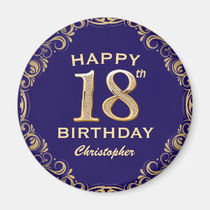 18th Birthday Party Navy Blue and Gold Glitter Magnet