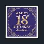 18th Birthday Party Navy Blue and Gold Glitter Napkin<br><div class="desc">18th Birthday Party Navy Blue and Gold Glitter Frame Napkins. For further customisation,  please click the "Customise it" button and use our design tool to modify this template.</div>