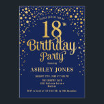 18th Birthday Party - Navy & Gold<br><div class="desc">18th Birthday Party Invitation.
Elegant design in navy blue and faux glitter gold. Features stylish script font and confetti. Message me if you need custom age.</div>