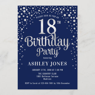 18th Birthday Party - Navy & Silver Invitation