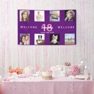 18th birthday party photo collage girl purple banner