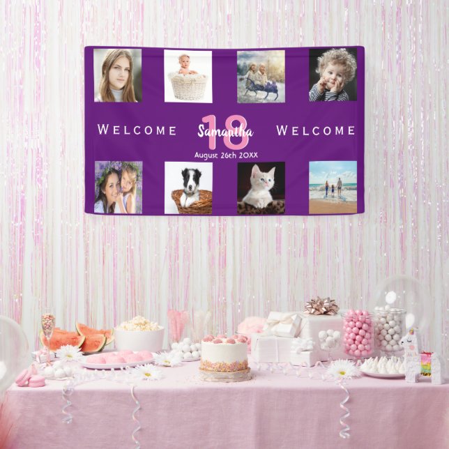18th birthday party photo collage girl purple banner (Party)