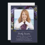 18th Birthday Party Photo Moody Purple Floral Invitation<br><div class="desc">Moody and mysterious purple roses and peonies set the tone for this elegant 18th birthday party. The white text really pops! Formal but with a modern twist for the woman who has always had a sense of style and loves flowers. This item is part of the Moody Purple Flower collection....</div>