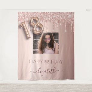 18th birthday party photo rose gold glitter pink tapestry