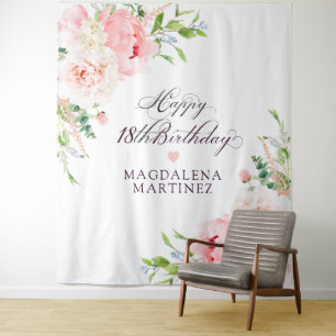 18th Birthday Party Pink Floral Custom Tapestry