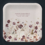 18th Birthday Party Pumpkin Wildflower Custom Paper Plate<br><div class="desc">White fall pumpkins are nestled in delicate burgundy wildflowers to create an elegant aesthetic. All of the text is editable so you can easily craft your own special mood.</div>