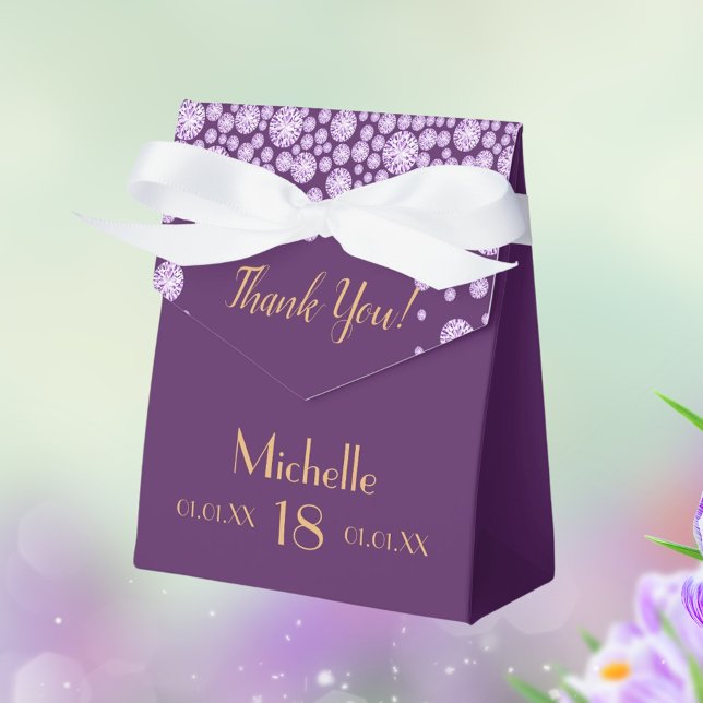 18th birthday party puple gold thank you name favour box (Creator Uploaded)