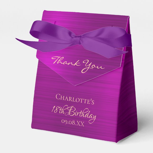 18th birthday party purple pink thank you monogram favour box (Front Side)