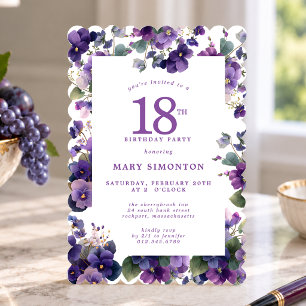 18th Birthday Party Purple Violet Flower Invitation