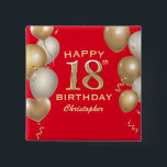 18th Birthday Party Red and Gold Balloons 15 Cm Square Badge<br><div class="desc">18th Birthday Party Red and Gold Balloons and Confetti Button. For further customisation,  please click the "Customise it" button and use our design tool to modify this template.</div>