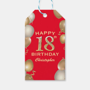 18th Birthday Party Red and Gold Balloons Gift Tags
