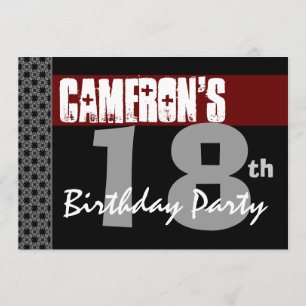 18th Birthday Party Red Black and White For Him Invitation