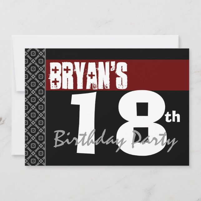 18th Birthday Party Red Black and White For Him Invitation (Front)