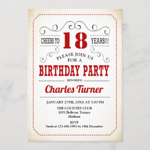 18th Birthday Party - Retro Creamy White and Red Invitation