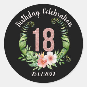 18th Birthday Party rose gold glitter custom text Classic Round Sticker