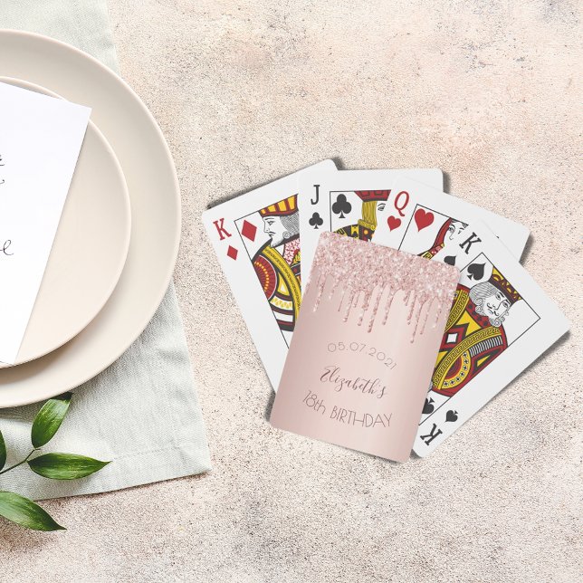 18th birthday party rose gold glitter drips glam playing cards (Creator Uploaded)