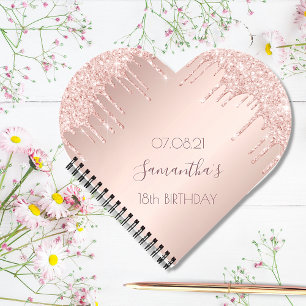 18th birthday party rose gold glitter drips heart notebook