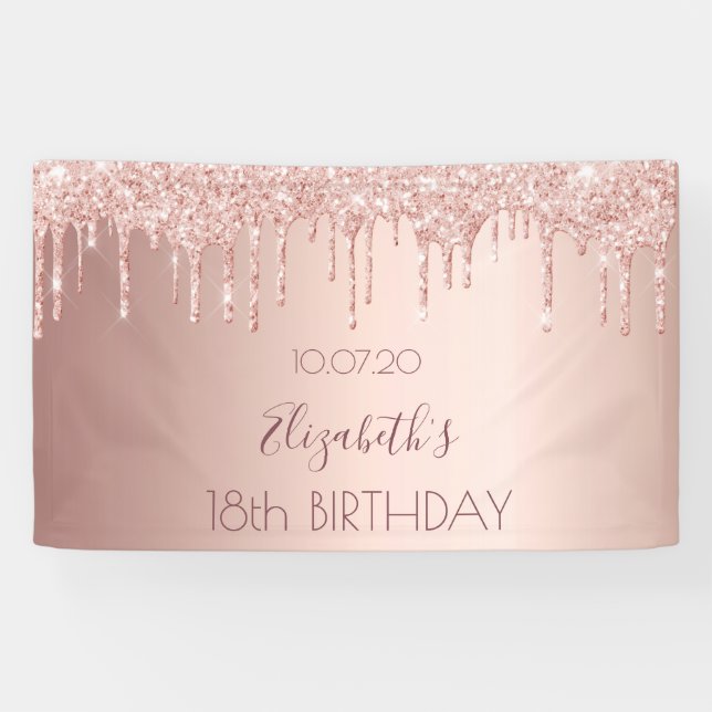 18th birthday party rose gold pink drips banner (Horizontal)