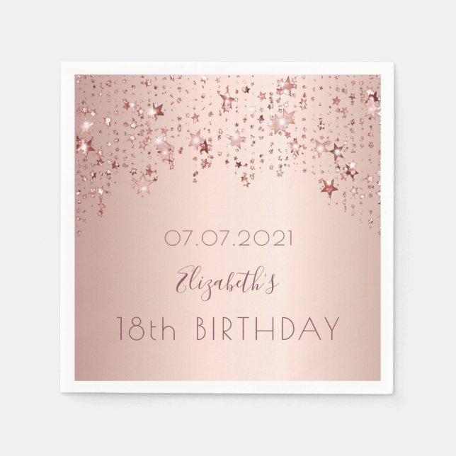 18th birthday party rose gold stars pink napkin (Front)