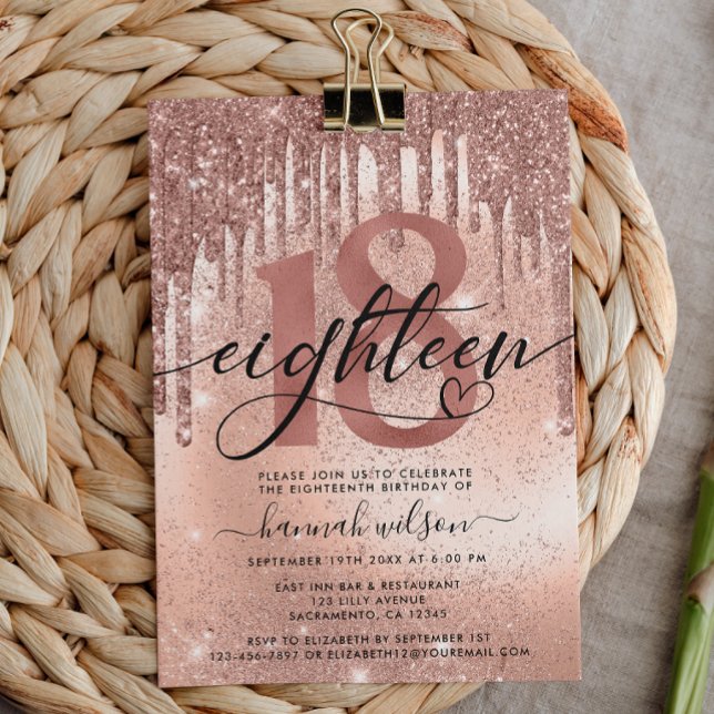 18th Birthday Party Rose Gold Trendy  Invitation (Creator Uploaded)
