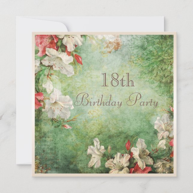 18th Birthday Party Shabby Chic Hibiscus Flowers Invitation (Front)