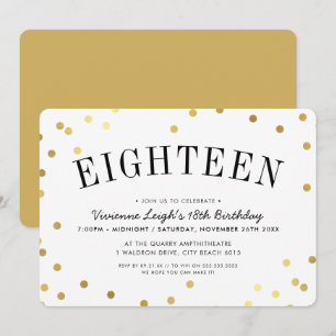 18TH BIRTHDAY PARTY stylish gold confetti spots Invitation
